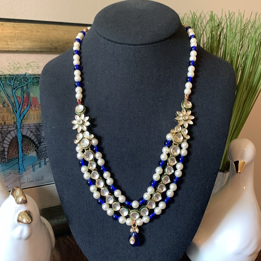 Vintage Belt - Blue White Daisy Flower beaded Retro 1970’s Vine Slide - Picture 6 of 14